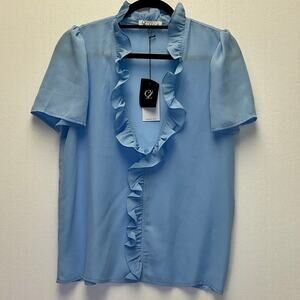 Cézele Light Blue Ruffle Blouse – Feminine & Elegant